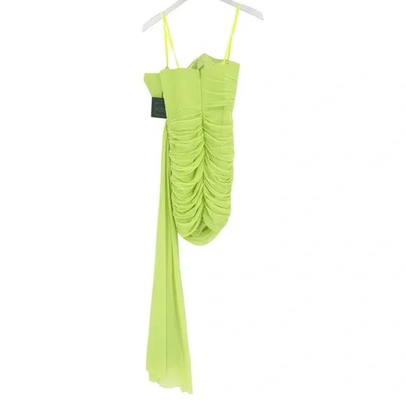 Ieena for Mac Duggal Strapless Neon Green Drape Dress - Picture 8 of 9